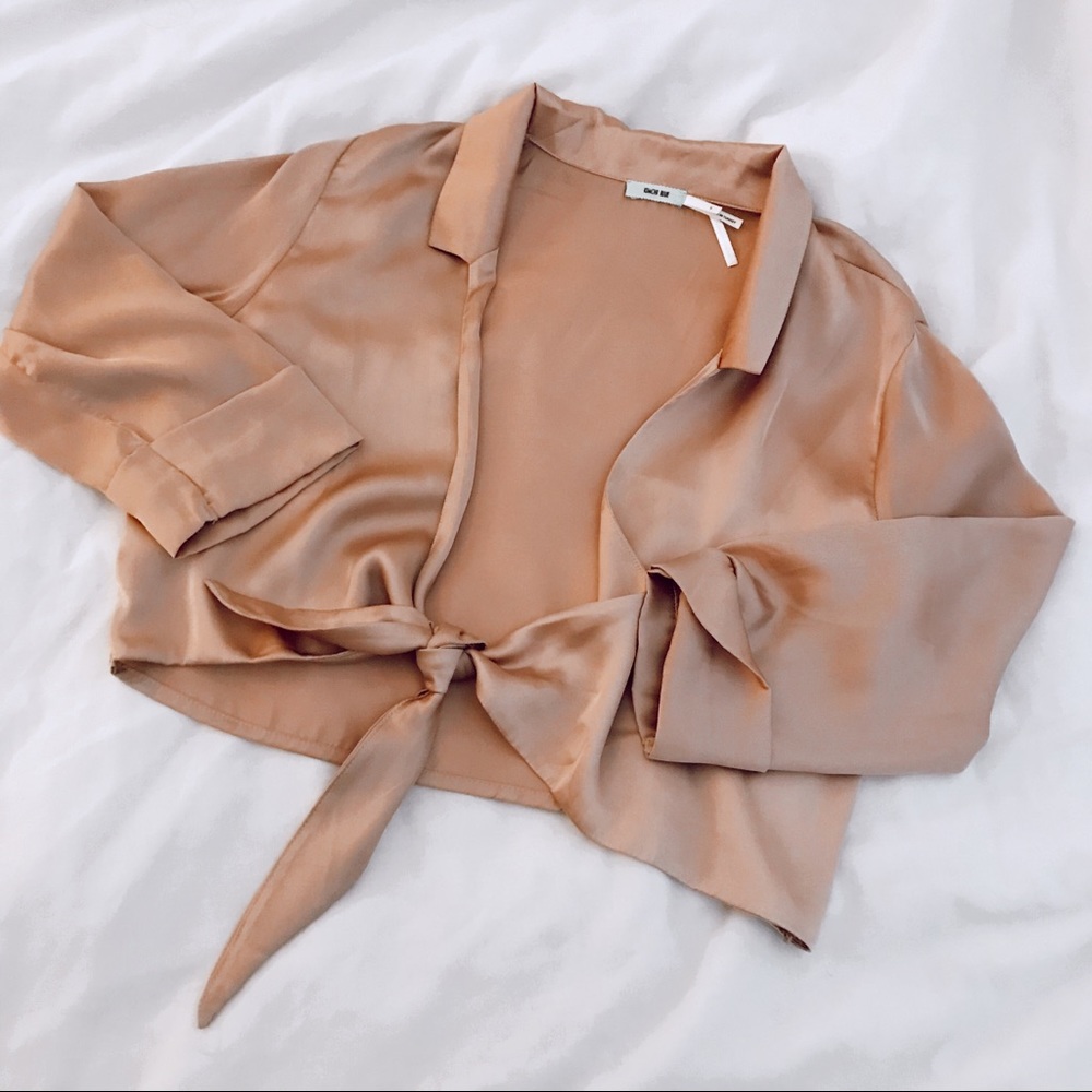 Urban Outfitters - 3/4 Length Mauve Silk Tie Top